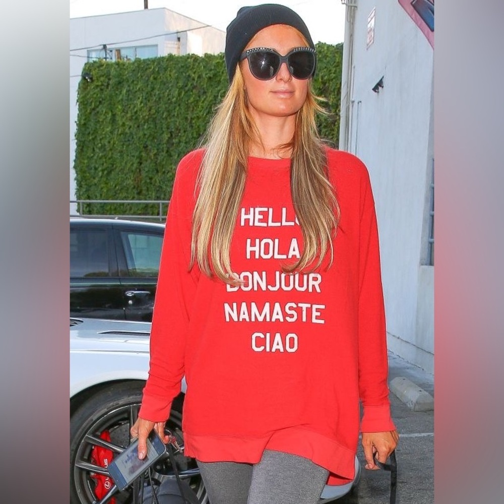 Wildfox Say Hello To Everyone Sweater Hola Bonjour XS Paris Hilton Fave